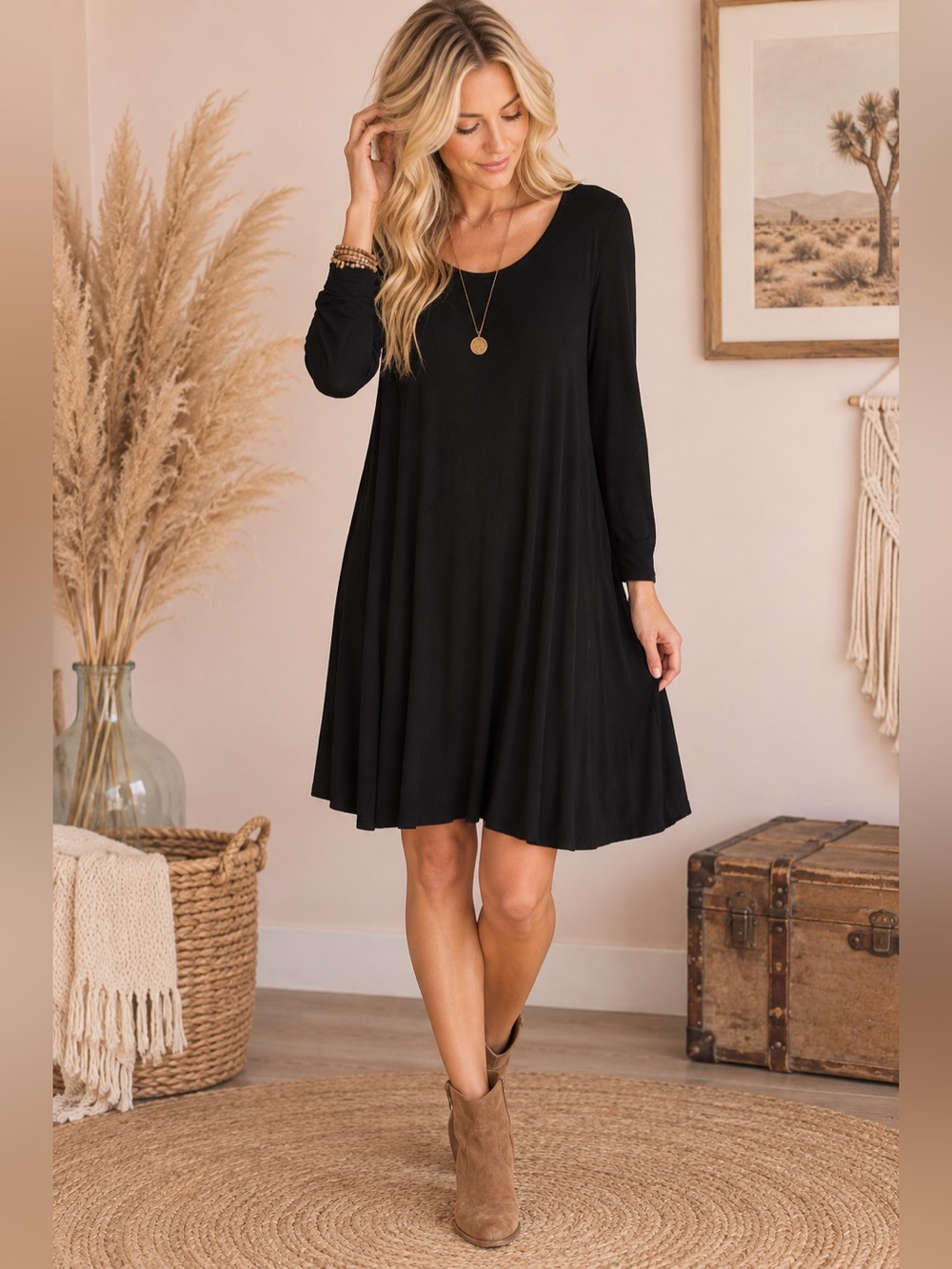 Old Navy Black Long-Sleeve Swing Dress